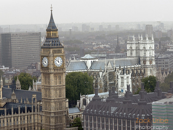 Aerial view of Big Ben from the London Eye, London England