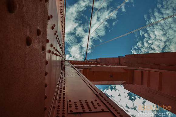 Closeup shot of the Golden Gate Bridge Northern Tower outside San Francisco